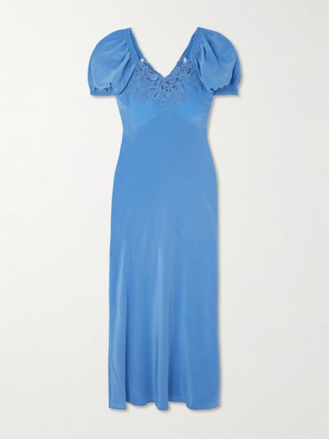 Ilaria Lace-trimmed Silk Midi Dress