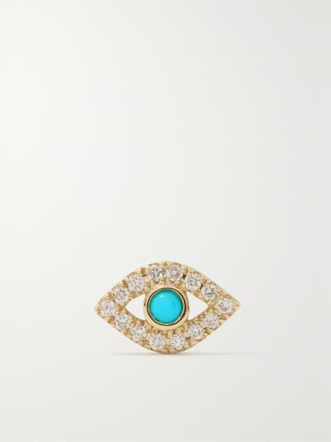 Small Evil Eye 14-karat gold, diamond and turquoise single earring Turquoise
