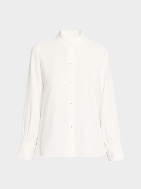 Metal-Button Crepe Shirt