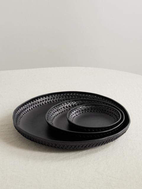 Set Of Three Whipstitched Leather Trays