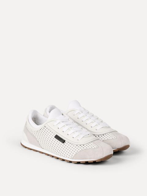 Deerskin net and suede runners with shiny tab