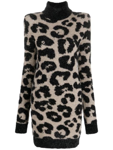 shoulder-pads leopard-print dress