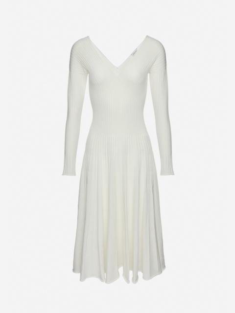 Pleated knit dress in white