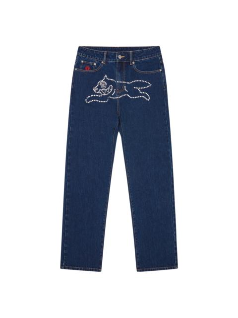 CRYSTAL RUNNING DOG DENIM PANTS