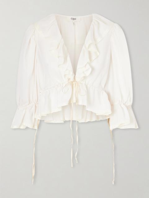 Lace-trimmed Ruffled Silk-georgette Blouse