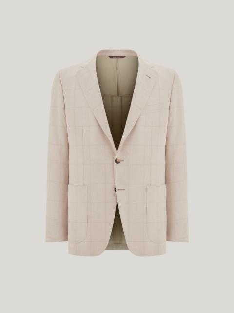 BEIGE SILK AND CASHMERE MODERN-FIT OVERCHECK JACKET