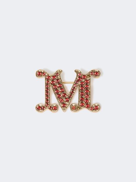 Crystal-adorned Monogram brooch - RED