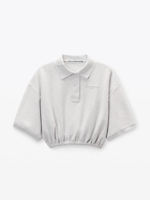 light grey striped pique polo