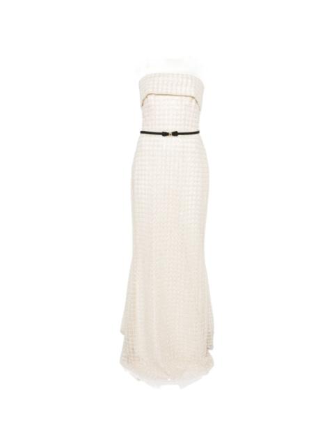 sequinned mesh maxi dress