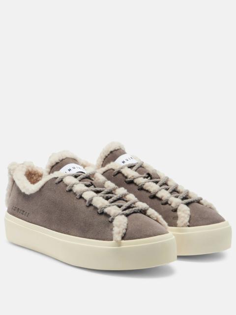 Shearling-trimmed suede low-top sneakers