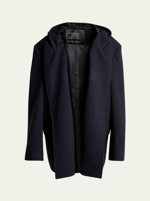 Men's Wool Oversized Hooded Short Coat