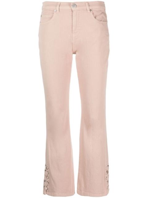 lacing-detail logo-patch bootcut jeans