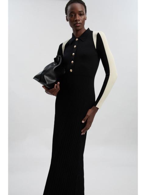 Petite Rib Knit Military Colour Block Midi Dress