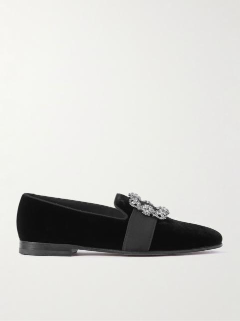 Carlton Crystal-Embellished Grosgrain-Trimmed Velvet Loafers Black