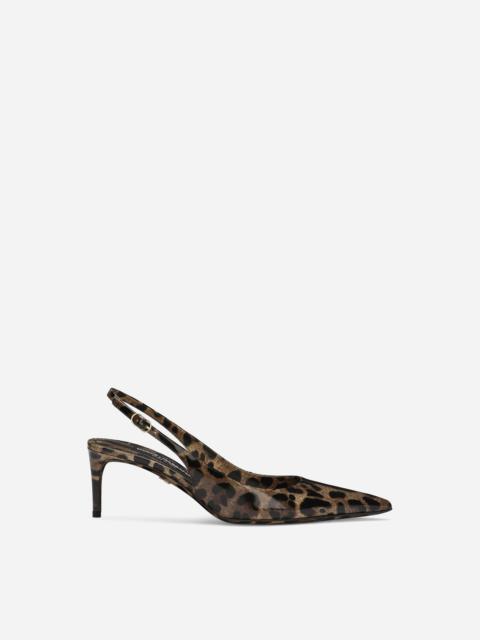 Printed polished calfskin slingbacks