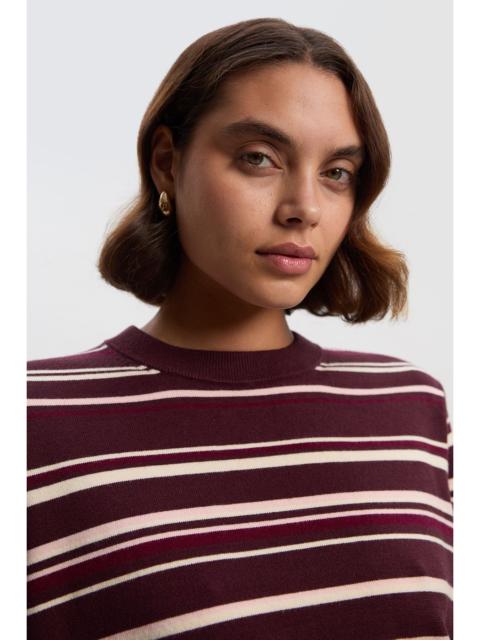 Stripe Viscose Blend Crew Neck Knit Top
