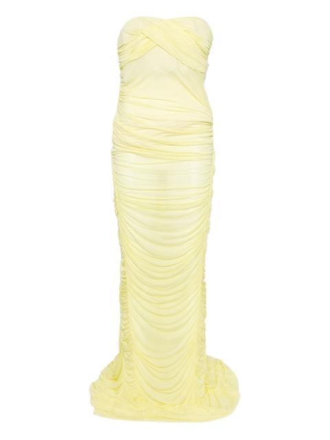 strapless ruched maxi dress