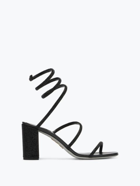 Cleo Block-Heeled Crystal Black Sandal 80