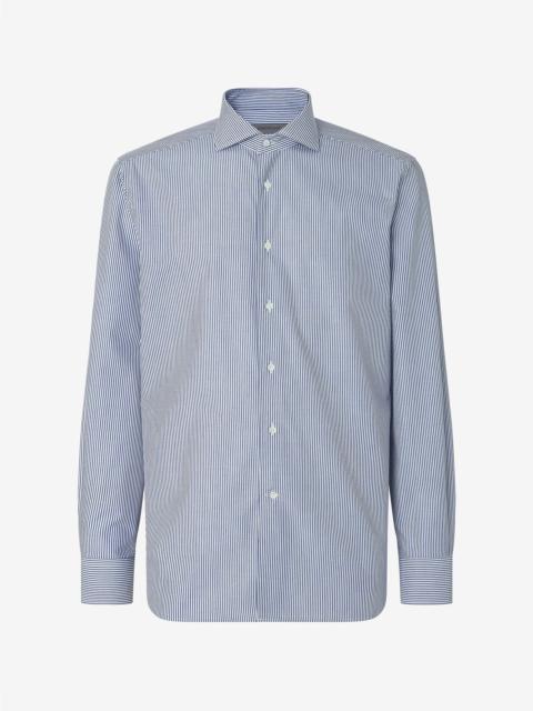 Cotton twill shirt with white and blue stripes