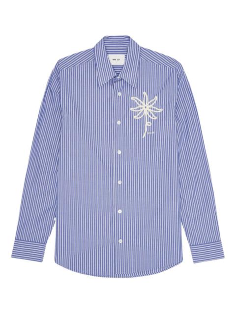 embroidered-flower striped shirt