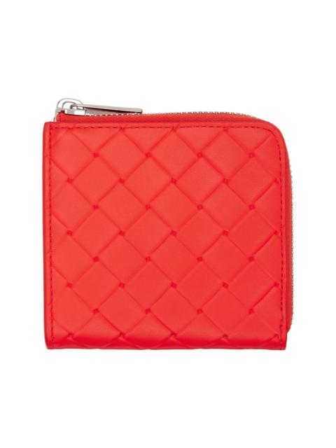 Orange Intrecciato Stamp Square Zip Around Wallet