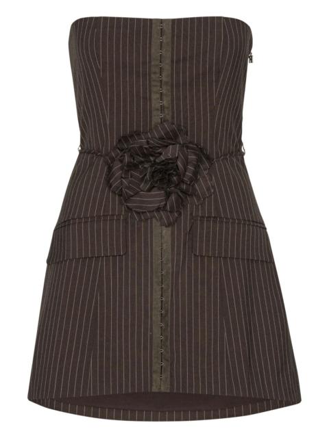 pinstripe rose-embellished mini dress