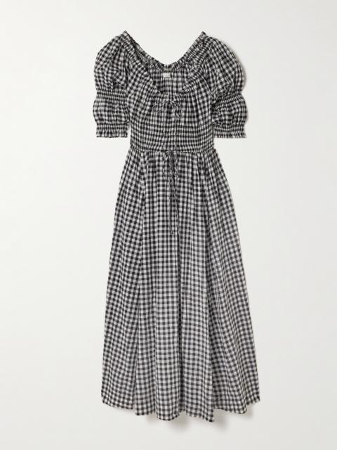 Ischia Shirred Gingham Cotton-voile Midi Dress