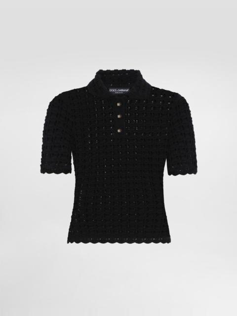 Wool lace-stitch polo-shirt
