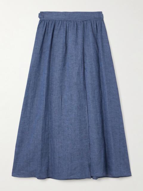 Belted Linen Maxi Wrap Skirt