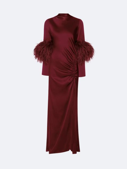 Satin Tab Gown With Feathers
