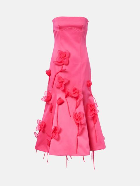 Floral-appliqué midi dress