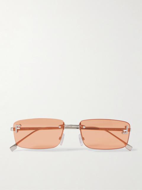 Fendi First Rectangular-frame Crystal-embellished Silver-tone Sunglasses