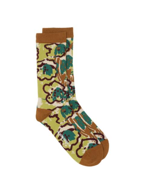 PLAYGROUND FLOWERS SOCKS FEMME - BROWN GREEN SPRAYCAN