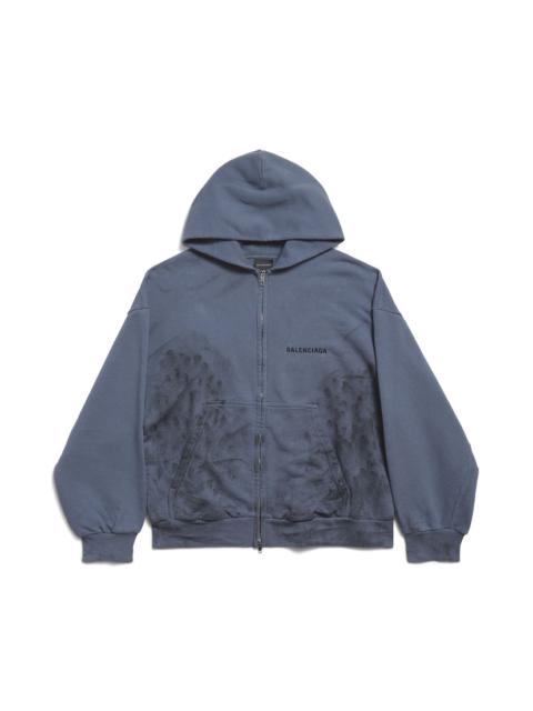 Men's Balenciaga Back Zip-up Hoodie Regular Fit in Faded Dark Blue/black