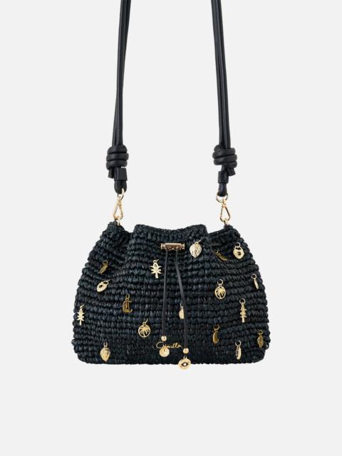 RAFFIA POUCH BAG WITH CHARMS
