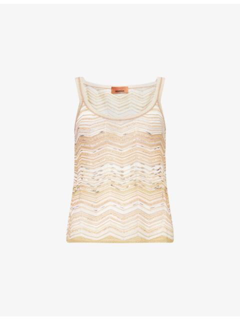 Chevron Scoop-Neck Metallic-Knit Tank Top
