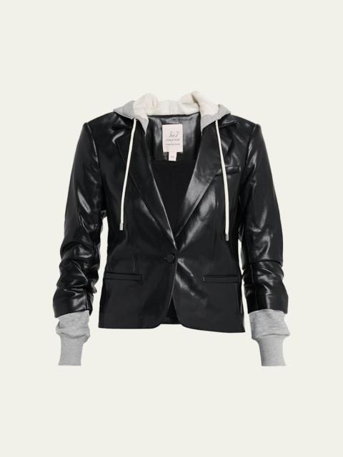 Hooded Vegan Leather Combo Blazer