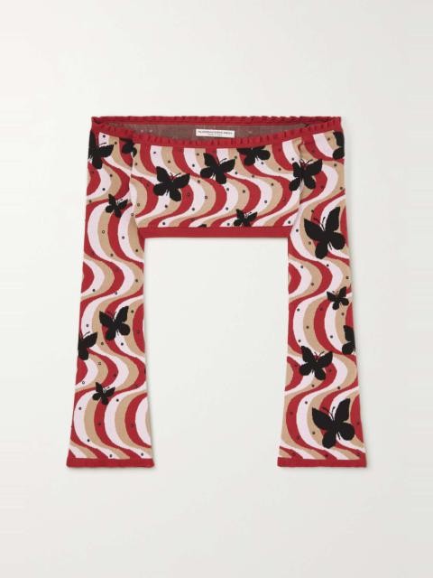 Cropped embellished jacquard-knit top