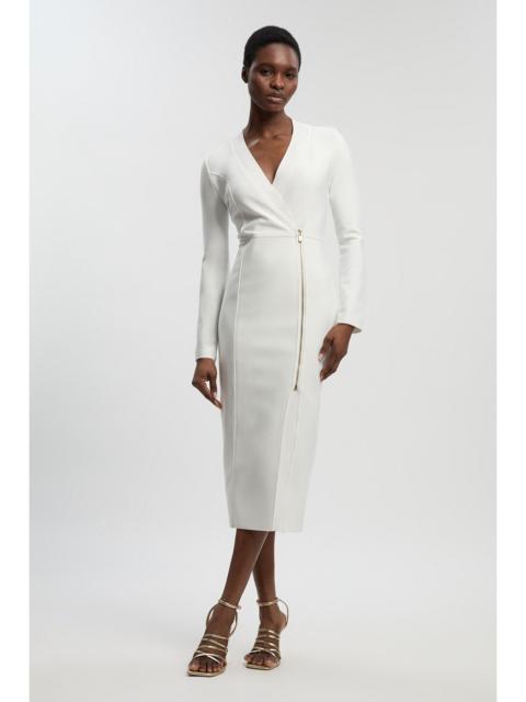 Figure Form Bandage Asymmetric Zip Detail Midi Dress