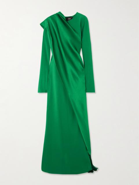 Mounia Wrap-effect Fringed Crepe Gown