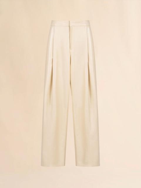 CREAM NAPPA LEATHER TROUSERS WITH MAXI PLEATS