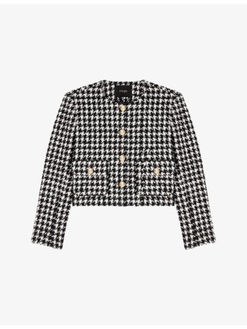 Houndstooth Round-Neck Tweed Jacket