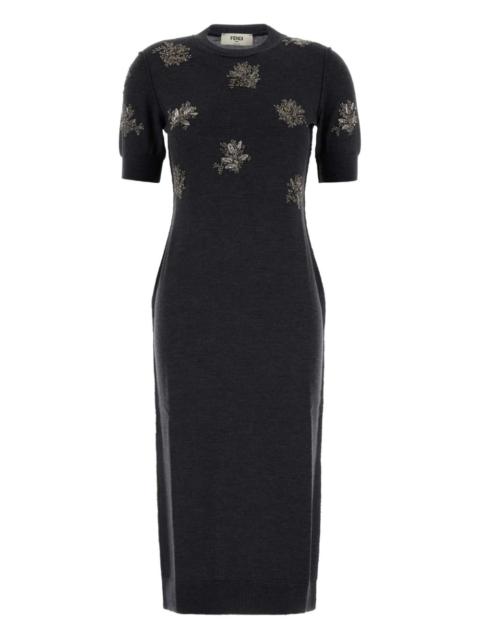 floral-embroidered midi dress