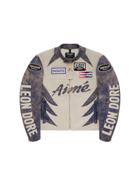 Aime Leon Dore x Vanson Distressed Leather Moto Jacket Blue/Cream