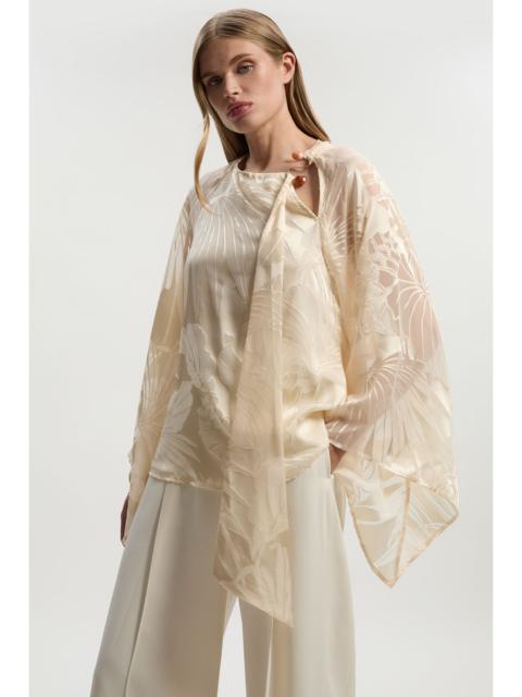 Devoure Flared Sleeve Woven Blouse With Trim Detail