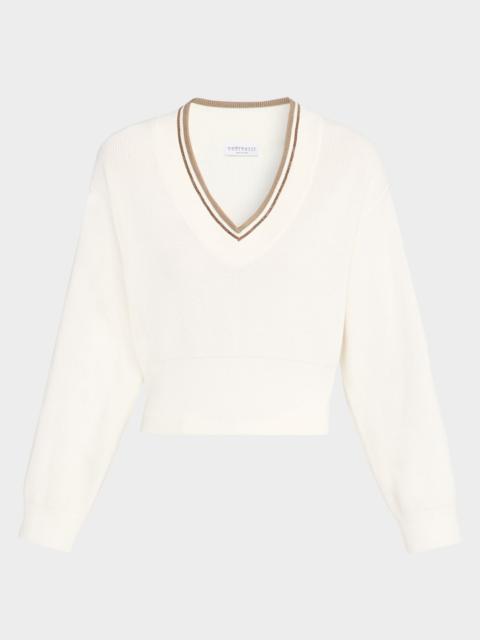 Cotton English Rib V-Neck Sweater