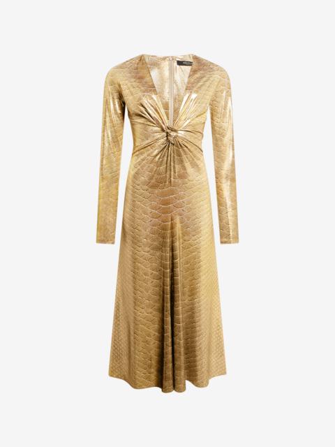 Beige Gold Midi Dress with Scale Print