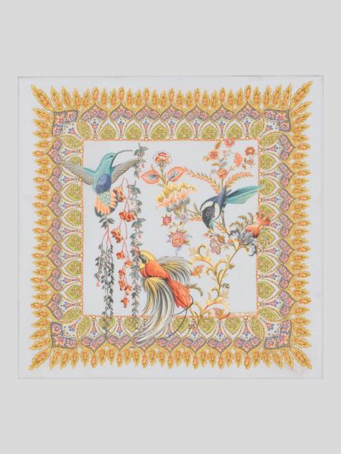 SILK POCKET SQUARE WITH FLORA AND FAUNA MOTIF