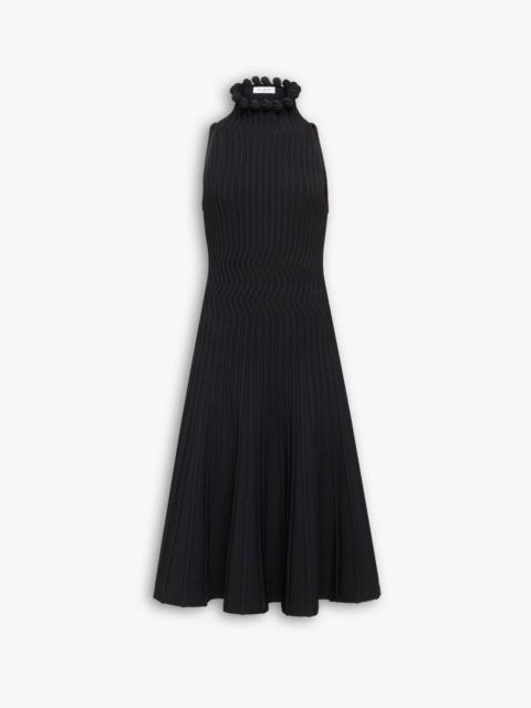 RIBBED KNIT CURLED HIGH NECK DRESS