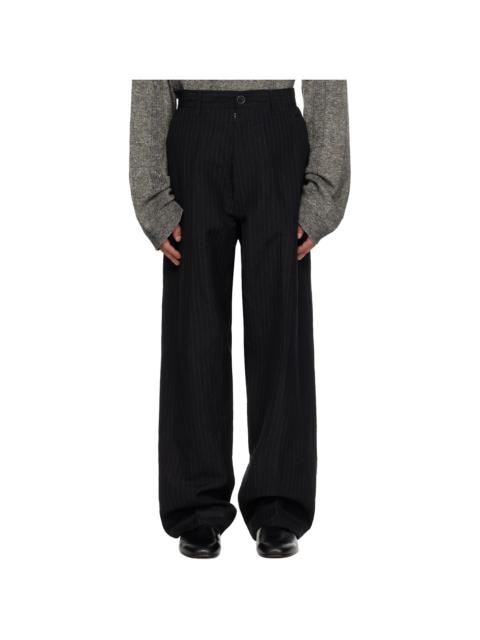 Black Pinstripe Linen & Wool Trousers